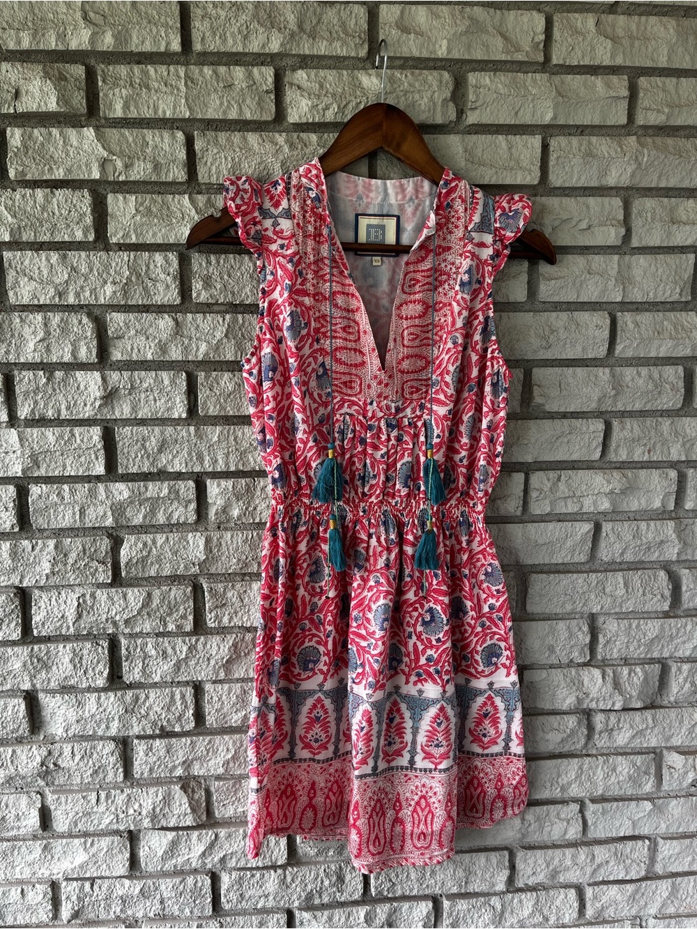 Bell By Alicia Bell Pink White Blue Tassel Accented Lola Dress Size XS